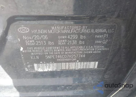 2007 Hyundai Sonata Gls из США, поврежденный, VIN 5NPET46C07H257744